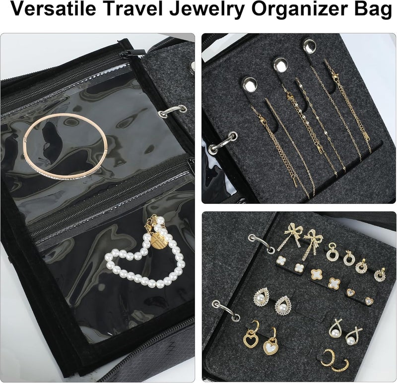 YICTEK Clear Travel Size Jewelry Organizer Bag Case, See-through And large Capacity Jewelry Storage Book Organizer Binder Pages with Pouch Bags for Necklaces, Earrings, Rings, Bracelets - Image 3